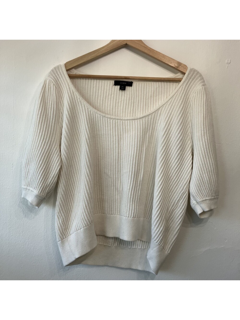 J.Crew Coquette Puff Sleeve Scoop Neck Sweater Feminine Cottage Luxe Preppy XL